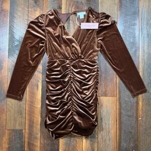 Collective The Label Brown Velvet Ruched Long Sleeve Dress SZ 10 NWT